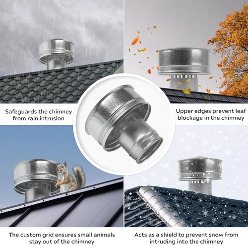 Vista 3 de Tapa de lluvia para techos de 4 pulgadas, cubierta de ventilación de techo redonda de acero galvanizado, tapa de chimenea de escape HVAC para todo