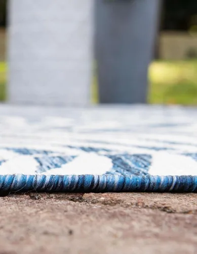 Vista 116 de Unique Loom - Tapete de la colección Outdoor Botanical, diseño de palmera (4.1 pies x 6.1 pies, rectangular, color azul/azul marino)