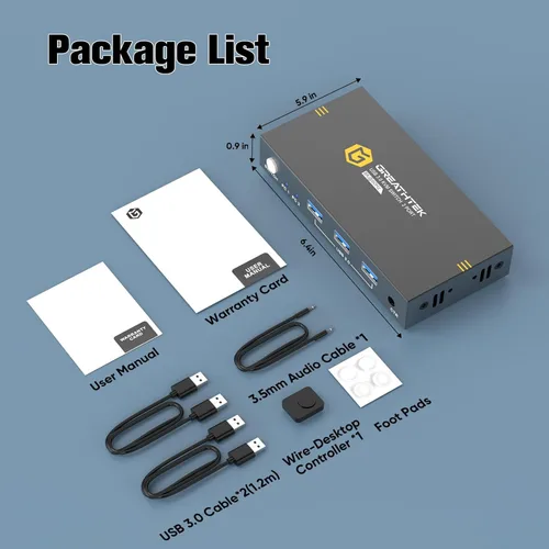 Vista 7 de Conmutadores KVM de 2 puertos 8K a 60Hz, interruptor KVM GREATHTEK HDMI Compartir dispositivos USB con 3 concentradores USB3.0, 2 computadoras, 1