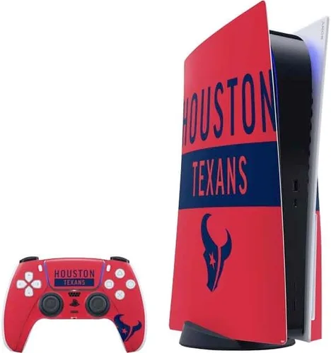 Vista 10 de Skinit Calcomanía para juegos compatible con PS5 Bundle – Diseño oficial de NFL Houston Texans en blanco y negro
