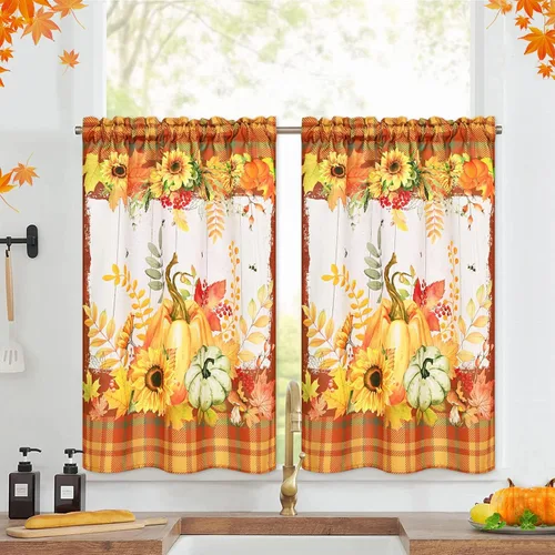 FRAMICS Cortinas de otoño – 36 pulgadas de largo para cocina y baño de Acción de Gracias, 30 pulgadas de ancho x 36 pulgadas de largo, 2 paneles –