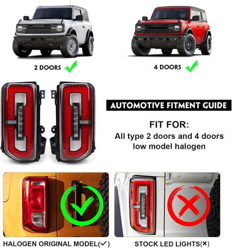 Vista 2 de Juego de luces traseras LED para Ford Bronco 2021 2022 2023, juego de luces traseras mejoradas, solo apto para accesorios halógenos originales