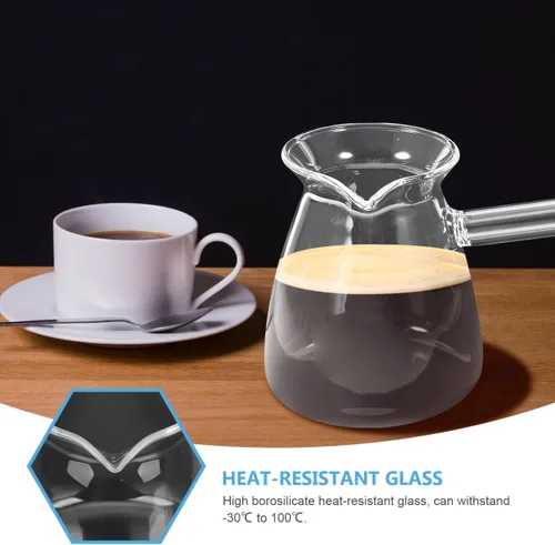 Vista 6 de Hemoton Cafetera turca de vidrio de borosilicato de 14.25 onzas, cafetera para estufa con asa, calentador de leche, chocolate caliente o mantequilla