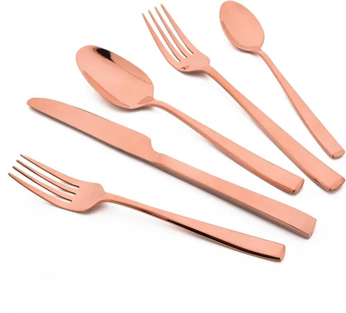Juego de cubiertos de oro rosa de 20 piezas, cubiertos de acero inoxidable 18/10, juego de vajilla resistente, incluye cuchillo, tenedor/cuchara de snplowum