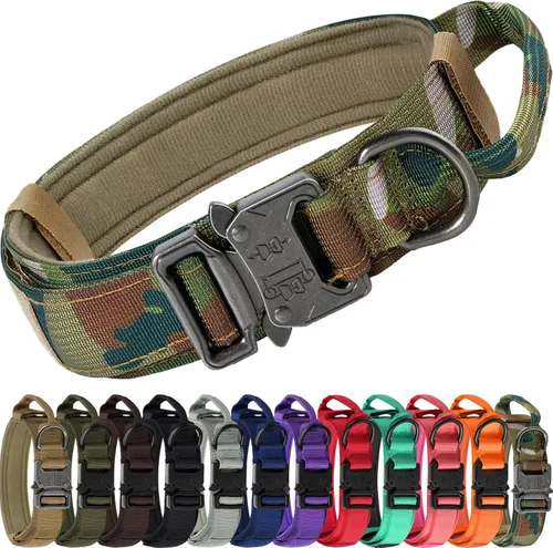 Vista 8 de Joytale Collar táctico para perro con asa, collar militar ajustable y resistente con 2 parches para entrenamiento, adecuado para perros medianos