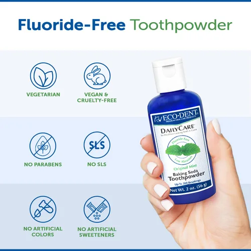Vista 6 de Eco-dent Polvo dentífrico con bicarbonato de cuidado diario, menta original, 2 oz, paquete de de 1