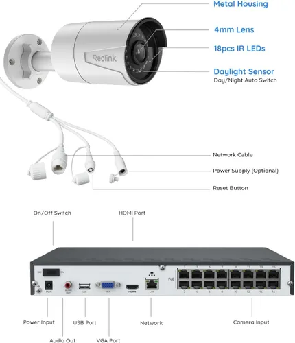 Vista 8 de REOLINK Sistema de cámara de seguridad para el hogar de 16CH 5MP, 8 cámaras IP PoE con cable para exteriores con detección