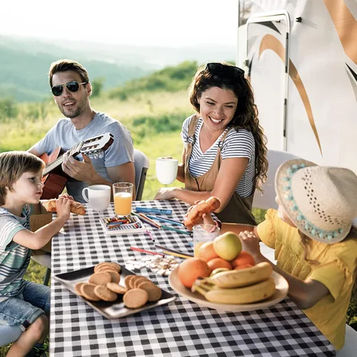 Vista 6 de UMINEUX Funda de mesa de picnic con fundas de banco, ropa de mesa ajustable para mesas rectangulares de 6 pies, respaldo de franela de vinilo