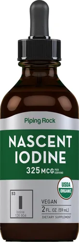 Piping Rock Nascent - Gotas de yodo orgánicas | 2 onzas líquidas | Suplemento vegano líquido | Sin OMG, sin gluten