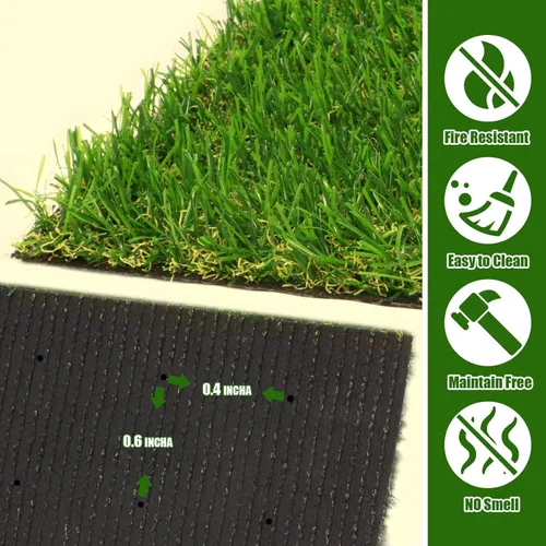 Vista 5 de Heyroll Césped Artificial Realista, 3 pies X 18 pies Césped Artificial Sintético Falso, Alfombra de Césped Verde de 20MM para Mascotas, Perros