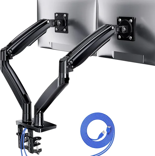 ErGear Soporte para monitor doble, ultra ancho de 13 a 35 pulgadas de altura ajustable, pantalla de computadora con resorte de gas, soporte de