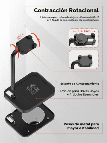 Vista 5 de Base de carga universal ajustable para reloj inteligente con soporte