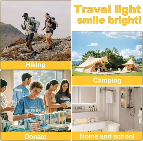 Vista 5 de Cepillos de dientes desechables con pasta de dientes envueltos individualmente, 5 colores, cepillo de dientes a granel y pasta de dientes, 0.35 oz