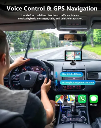 Vista 3 de Pantalla inalámbrica Apple Carplay para automóvil, pantalla táctil IPS de 7 pulgadas, radio portátil para auto y Android Auto con Bluetooth, control