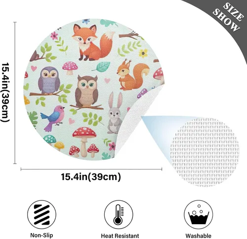 Vista 4 de Cute Animals Table Placemat, Washable Place Mat Heat Resistant for Kitchen one sizex1