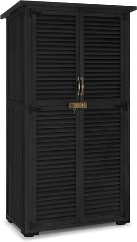 Vista 11 de MCombo Gabinete de Almacenamiento Exterior, Cobertizo de Almacenamiento de Madera con Pestillo, Cobertizo de Herramientas de Jardín Exterior con 2