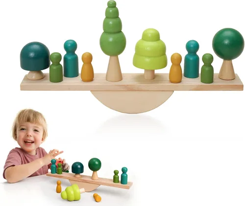 Vista 7 de Promise Babe Juguetes de madera para bebés, juguetes de conteo de equilibrio, juegos de matemáticas, muñecas de madera sin terminar, aprendizaje
