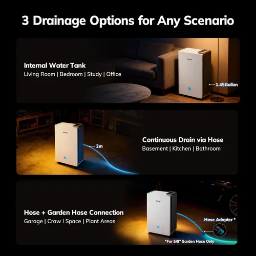 Vista 8 de Deshumidificador Energy Star de 4500 pies cuadrados más eficiente 2025, deshumidificador inteligente AEOCKY Max de 80 pintas/día con manguera