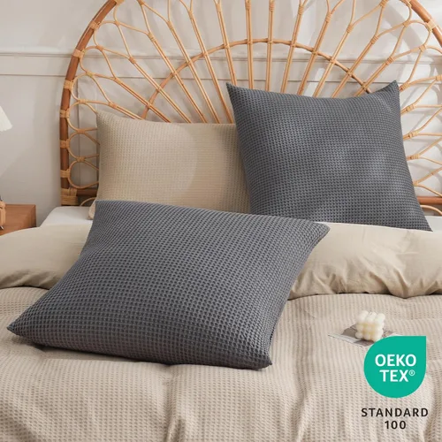 Vista 2 de PHF Funda de almohada 100% algodón con tejido de gofre, 18 x 18 pulgadas, sin relleno, paquete de 2 elegantes fundas de almohada cuadradas