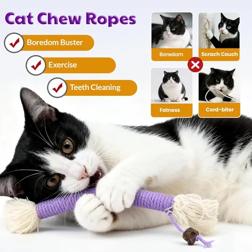 Vista 3 de Juguetes para gatitos, juguete masticable para limpieza de dientes, juguetes de cuerda de hierba gatera para gatitos de interior, juguetes