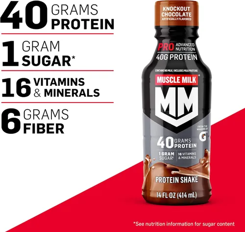 Vista 3 de Muscle Milk Pro Advanced Nutrition - Batido de proteínas, chocolate Knockout, botella de 14 onzas líquidas, paquete de 12, 1.41 onzas de proteína