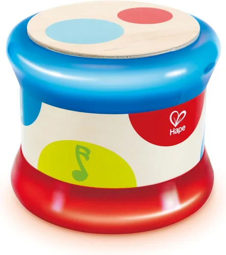 Hape Tambor para bebé | Colorido tambor rodante, instrumento musical de juguete para niños pequeños, aprendizaje de ritmo y sonido, funciona con