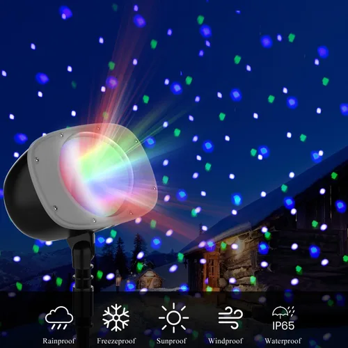 Vista 6 de Proyector de luces navideñas de nevadas – Efectos de iluminación dinámicos de caída de nieve al aire libre para Navidad, paisaje, casa, jardín