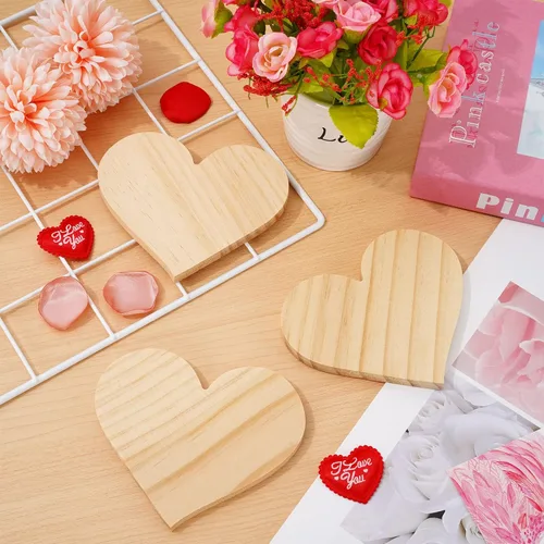 Vista 2 de Whaline 6 recortes en forma de corazón de madera de pino para manualidades y decoración