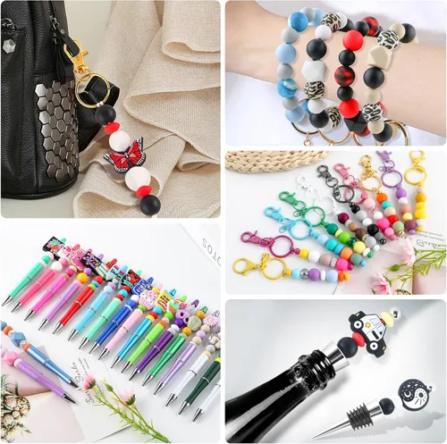 Vista 4 de 160Pcs 12mm de abalorios de silicona para hacer llaveros, pulseras, collares, abalorios redondos de silicona a granel para bolígrafos (negro)