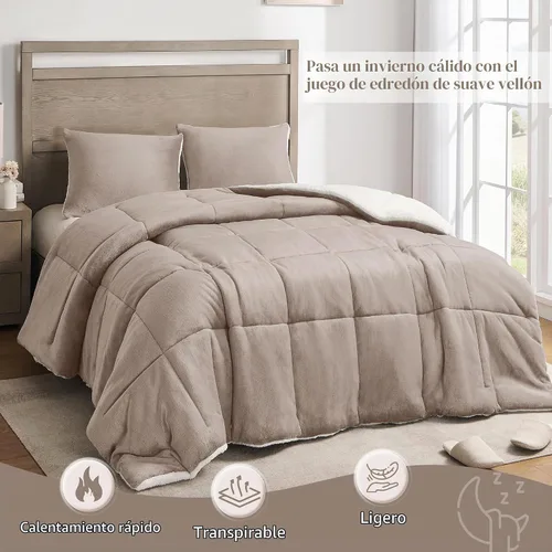 Vista 3 de Juego de edredón individual Basic Beyond - Edredón de microminka de sherpa para cama individual, juego de edredón suave y cálido para cama Gris