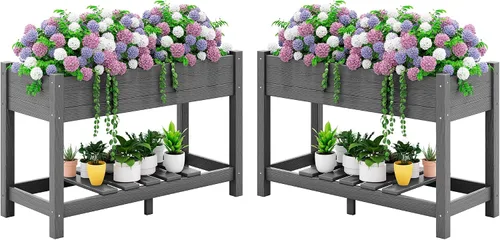 Vista 13 de SERWALL Cama de jardín elevada, negra, 43 x 17 x 30 pulgadas Negro