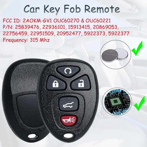 Vista 4 de Llavero Transpondedor de Entrada sin Llave Llave de Encendido Compatible con Chevy Traverse Tahoe Suburban 2007-2014 / GMC Acadia Yukon / Buick