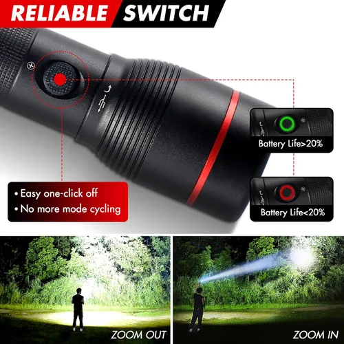 Vista 6 de SUBOOS Linterna recargable LED X50 Pro, súper brillante 15000 Lux, larga duración, USB-C, compacta, resistente, 5 modos tácticos, rango de 820.2 ft