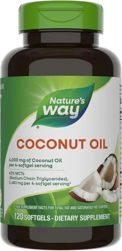 Nature's Way Aceite de coco, 62% MCT (1), libre de hexano, 120 cápsulas blandas (el embalaje puede variar)