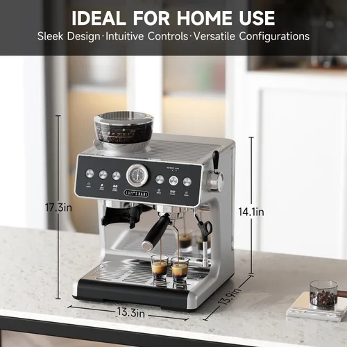 Vista 8 de Máquina de café expreso con molinillo, máquina de espresso de 20 barras con espumador de leche, máquinas de café Expresso para el hogar, cafetera