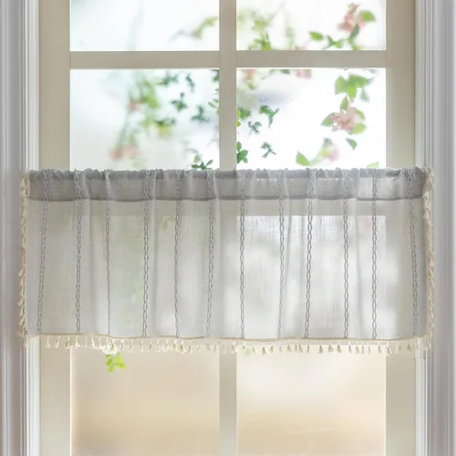 Vista 44 de Sutuo Home Cortinas de puerta francesa para puerta de patio, cortinas de lino semiopacas bohemias con borlas, tiras de granja a cuadros, decoración