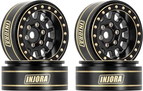 INJORA Llantas de rueda Beadlock de latón 1.0 Plus 4 piezas con 12 radios para TRX4M SCX24 FCX24 1/24 1/18 RC Crawler, 42g/pieza (Negro)