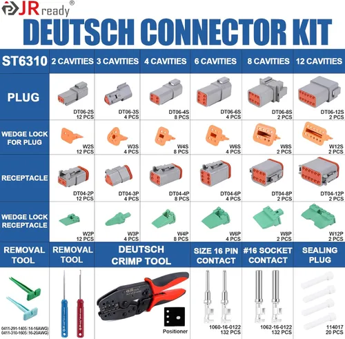 Vista 3 de JRready ST6310 Deutsch Kit de conectores con engarzado, DT 2 3 4 6 8 12 pines conectores eléctricos automotrices impermeables con contactos formados