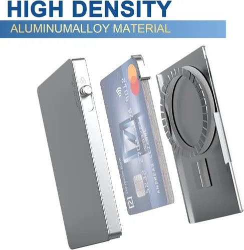Vista 2 de T-MFY Cartera magnética para tarjetas con imán, soporte para tarjetas de metal con bloqueo RFID, cartera para teléfono