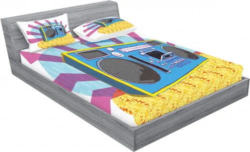 Vista 2 de Ambesonne Retro 2 Pack Fitted Sheet & Pillow Sham Set, Boom Box Pop Art Dance, 4 Pcs Bedding Decor, Package Contains 2 Full Size Fitted Sheets & 4