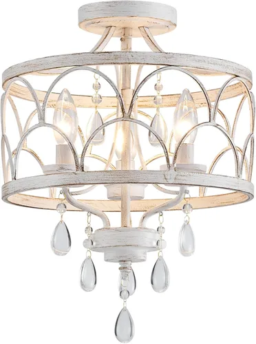 Vista 21 de Lámpara de techo de cristal, moderna lámpara de araña pequeña, lámpara de techo semiempotrada dorada de granja, accesorios de iluminación de pasillo