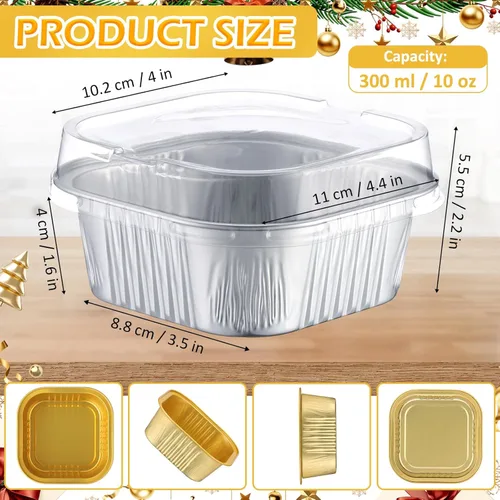 Vista 2 de Aoriher 150 moldes cuadrados de 10 onzas para pasteles con tapas, tazas de brownie de aluminio para hornear, moldes desechables para cupcakes