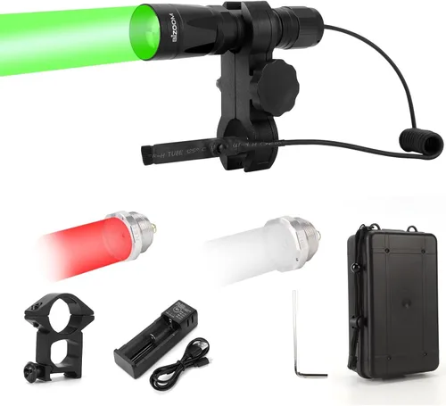 Kit de Luz de Caza KL75 Mejorado con Módulos LED Intercambiables Verde, Rojo y Blanco, Luz de Depredadores Zoomable con Interruptor de Presión para