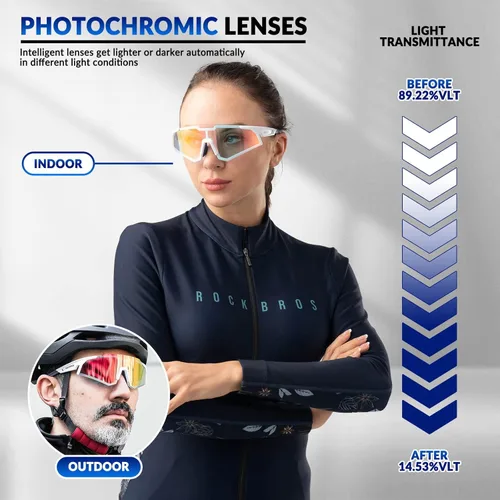 Vista 2 de ROCKBROS Photochromic Sports Sunglasses UV Protection for Men Women Cycling