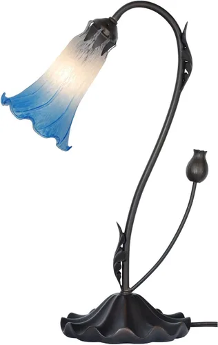 Vista 21 de Bieye L10849 Lámpara de mesa de acento de vidrio soplado con flor de lirio para decoración de sala de estar/dormitorio (1 luz, púrpura)