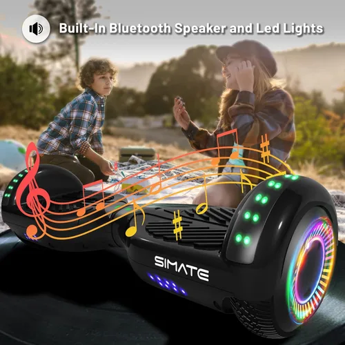 Vista 2 de SIMATE Aeropatineta con combinación de accesorios de asiento, 6.5 pulgadas, autoequilibrante, con altavoces Bluetooth y luces LED para niños