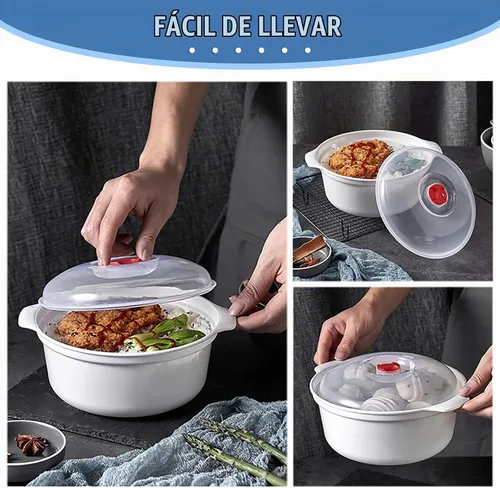 Vista 5 de Tazones para microondas de 3 piezas con tapas, aptos para microondas, platos aptos para microondas para calentar alimentos, artículos esenciales