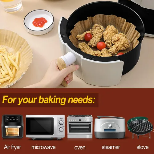 Vista 3 de Forro de papel desechable para freidora de aire, tamaño grande de 8 pulgadas, antiadherente, desechable, papel de hornear para freidora de aire, a