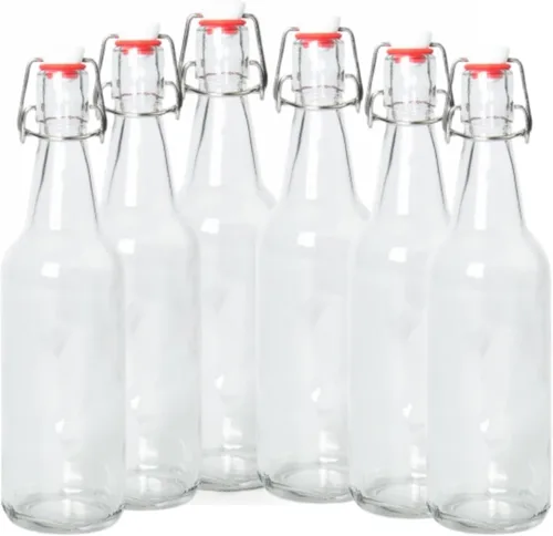 ICE N COLD Paquete de 6 unidades transparentes de 16 a 20 onzas con sello de silicona hermético con tapa abatible, para bebidas, aceite, vinagre,