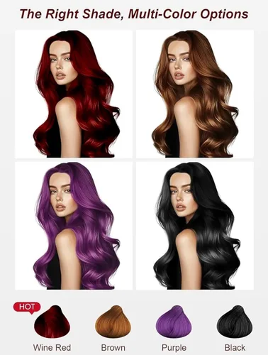 Vista 6 de Champú de Tinte de Cabello Vino Rojo 3 en 1, Tinte Natural para el Cabello para Cubrir el Cabello Gris, 400 ML